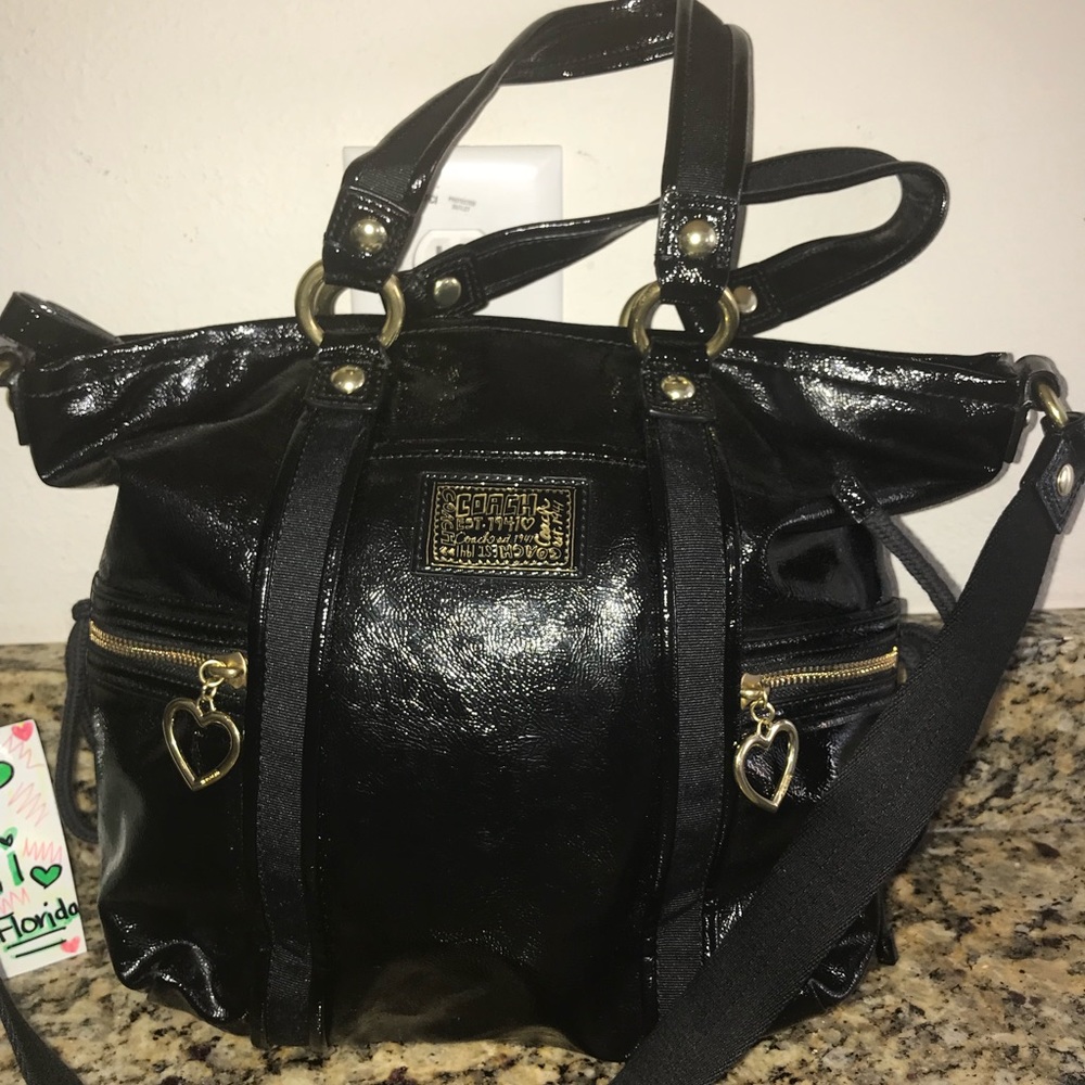 Coach Black Leather Poppy Spotlight Tote RARE